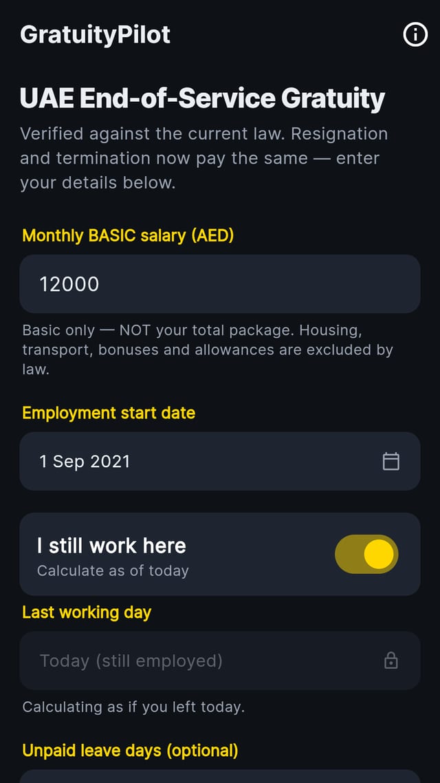 GratuityPilot — Basic salary & dates