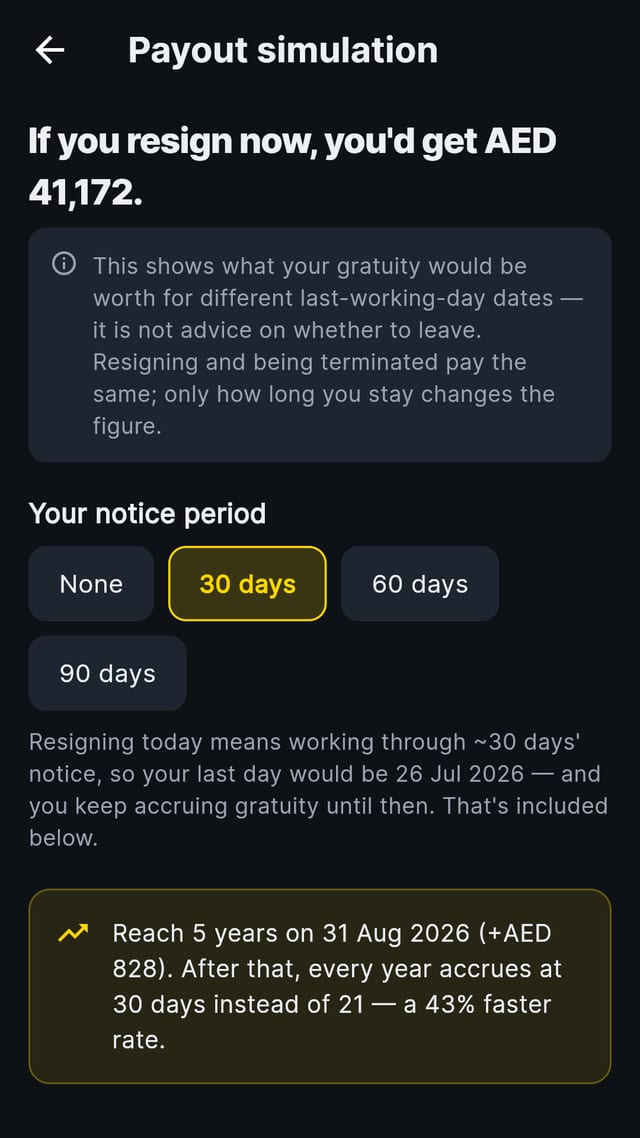 GratuityPilot — Leave-now vs stay simulation